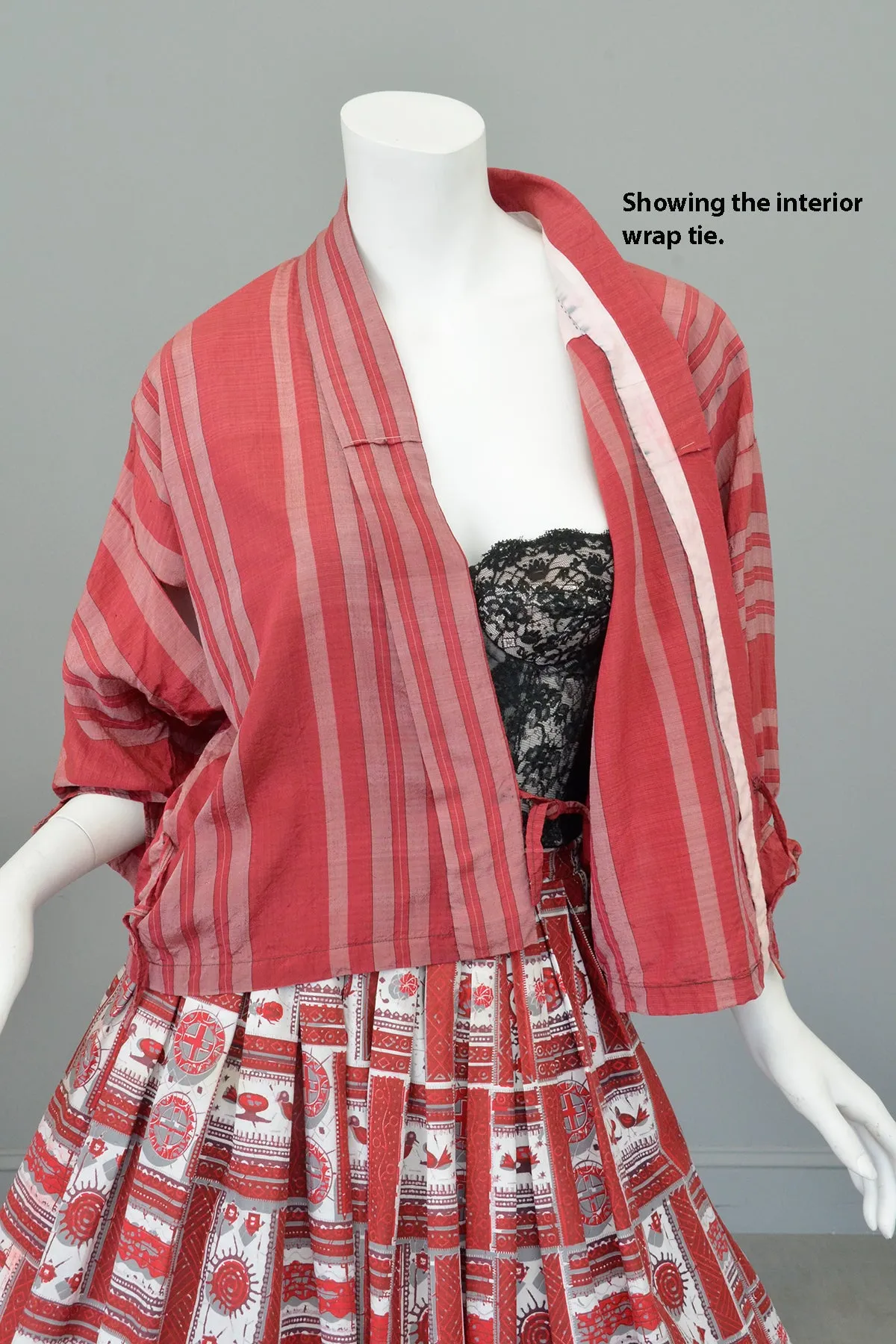 1930s 40s Wrap Front Balloon Sleeve Kimono Jacket