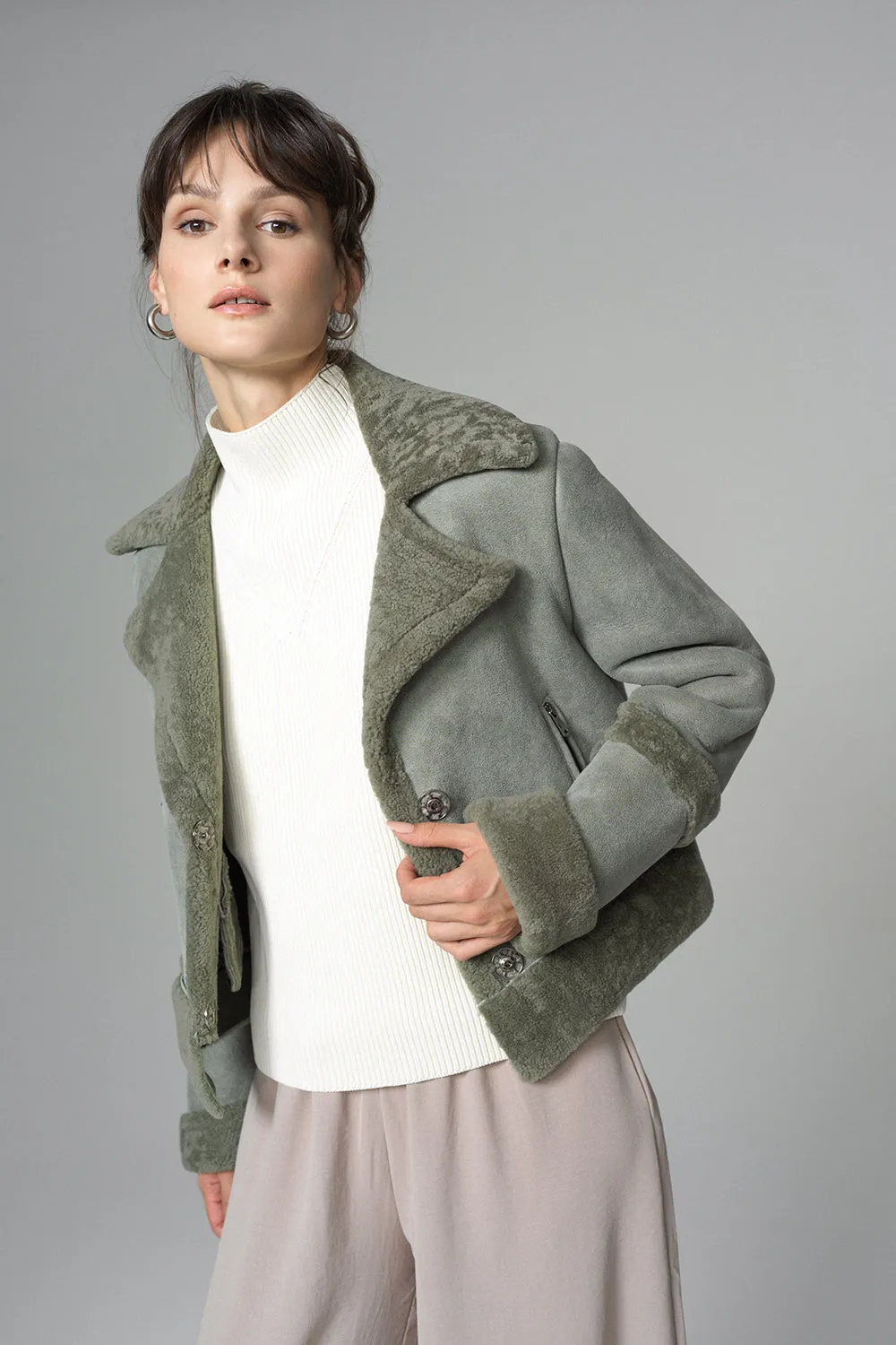 2in1 Mint Shearling Fur Overcoat