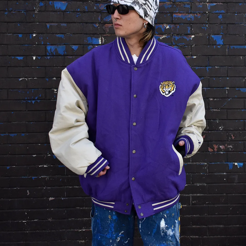 90's Logo Athletic “LSU Tigers” レザー切り替え アワードジャケット 231201H