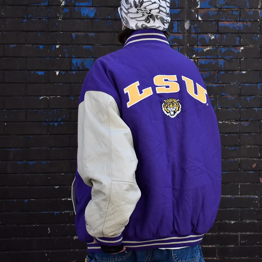 90's Logo Athletic “LSU Tigers” レザー切り替え アワードジャケット 231201H