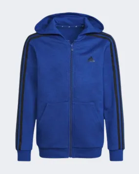 Adidas 3 Stripes Full Zip Boys Sportswear Hoody Blue/Black Hn1916