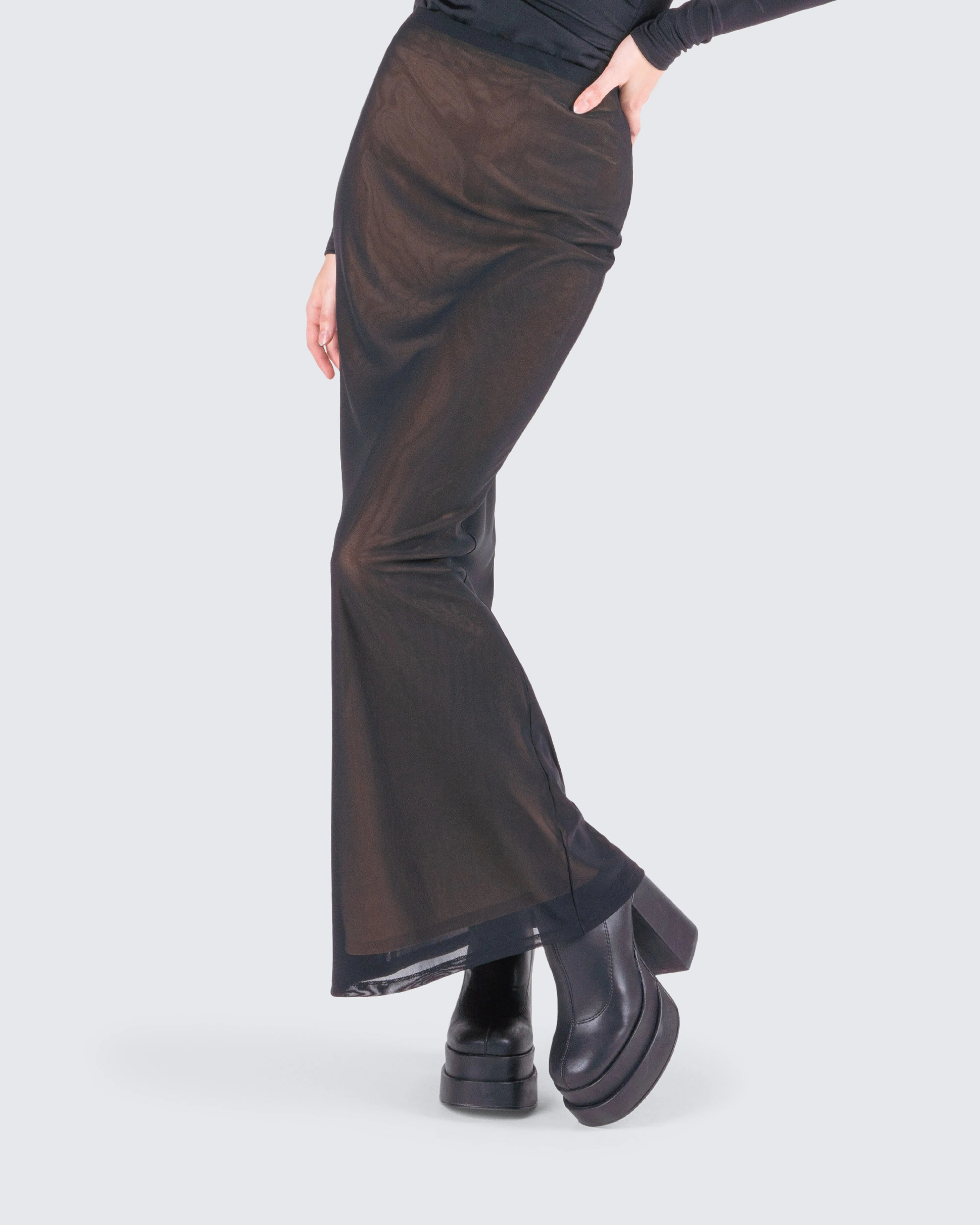 Aela Black Mesh Maxi Skirt