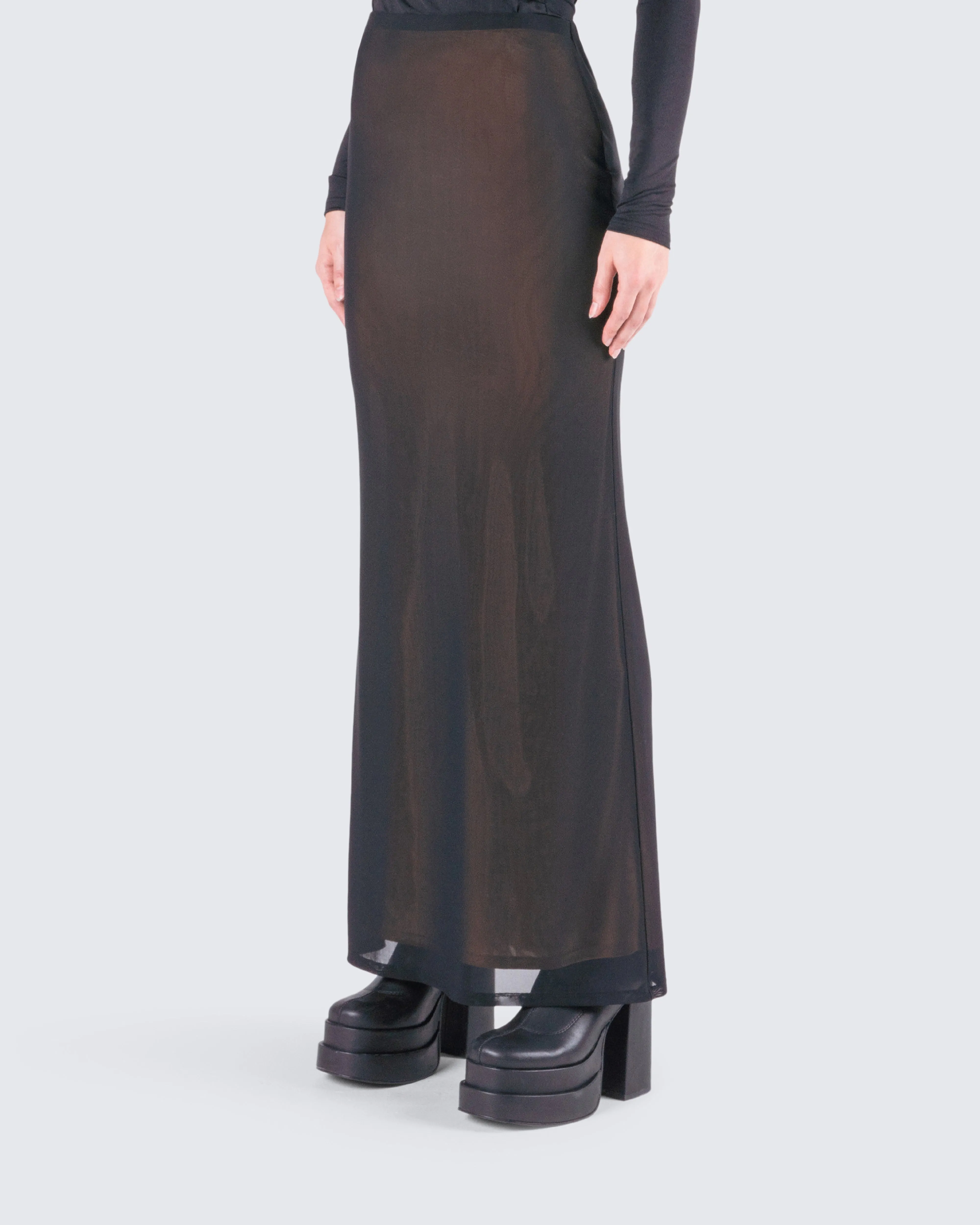 Aela Black Mesh Maxi Skirt