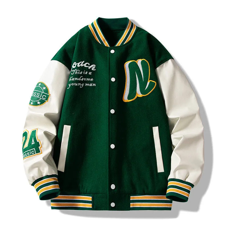 Alaska Varsity Jacket Spring Baseball Jacket Men's Retro Jacket Loose Top