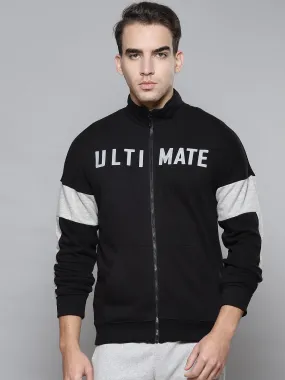 Alcis Men Black Typography Printed Cotton Sporty Jacket