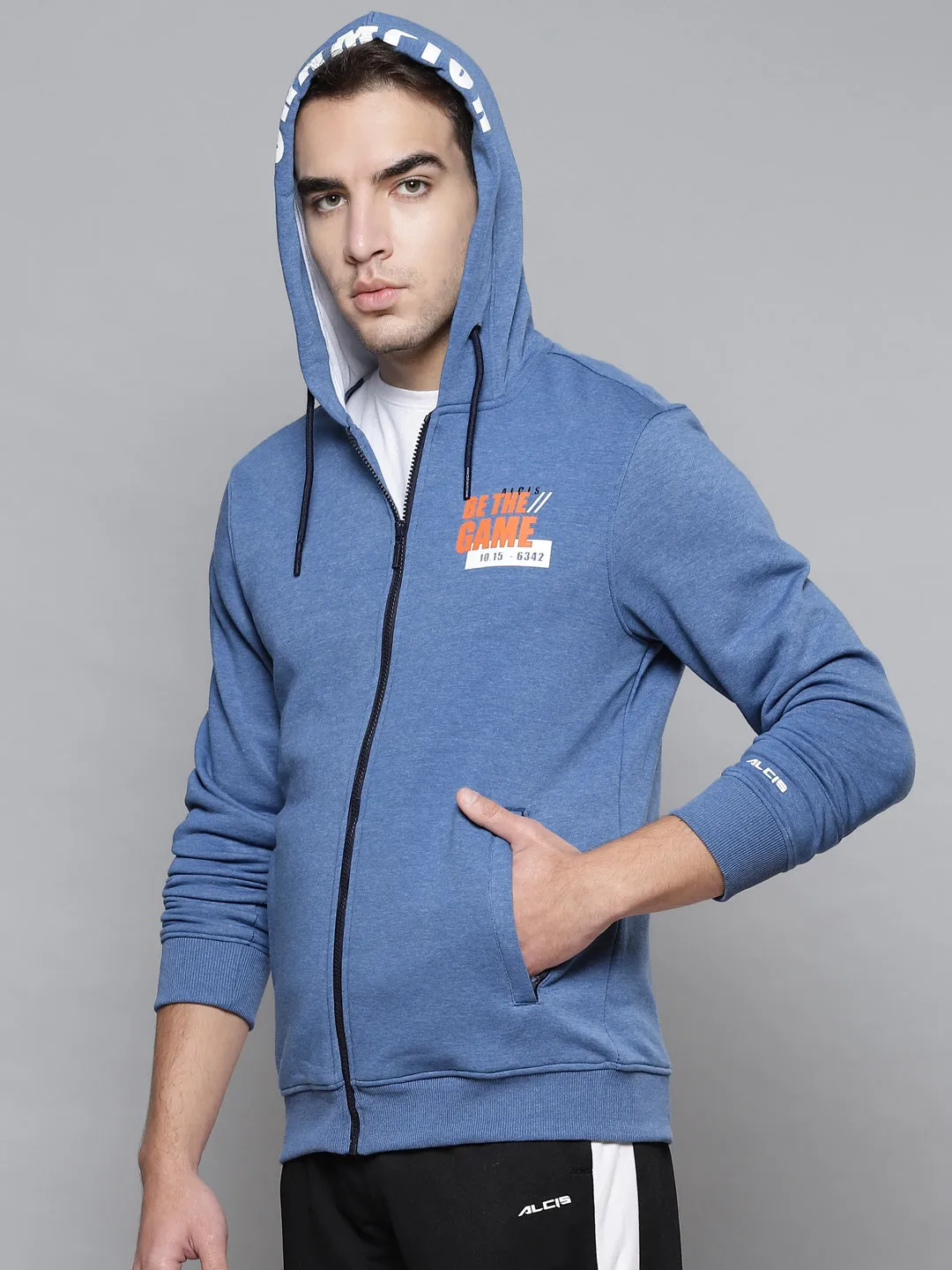 Alcis Men Blue Typography Cotton Sporty Jacket