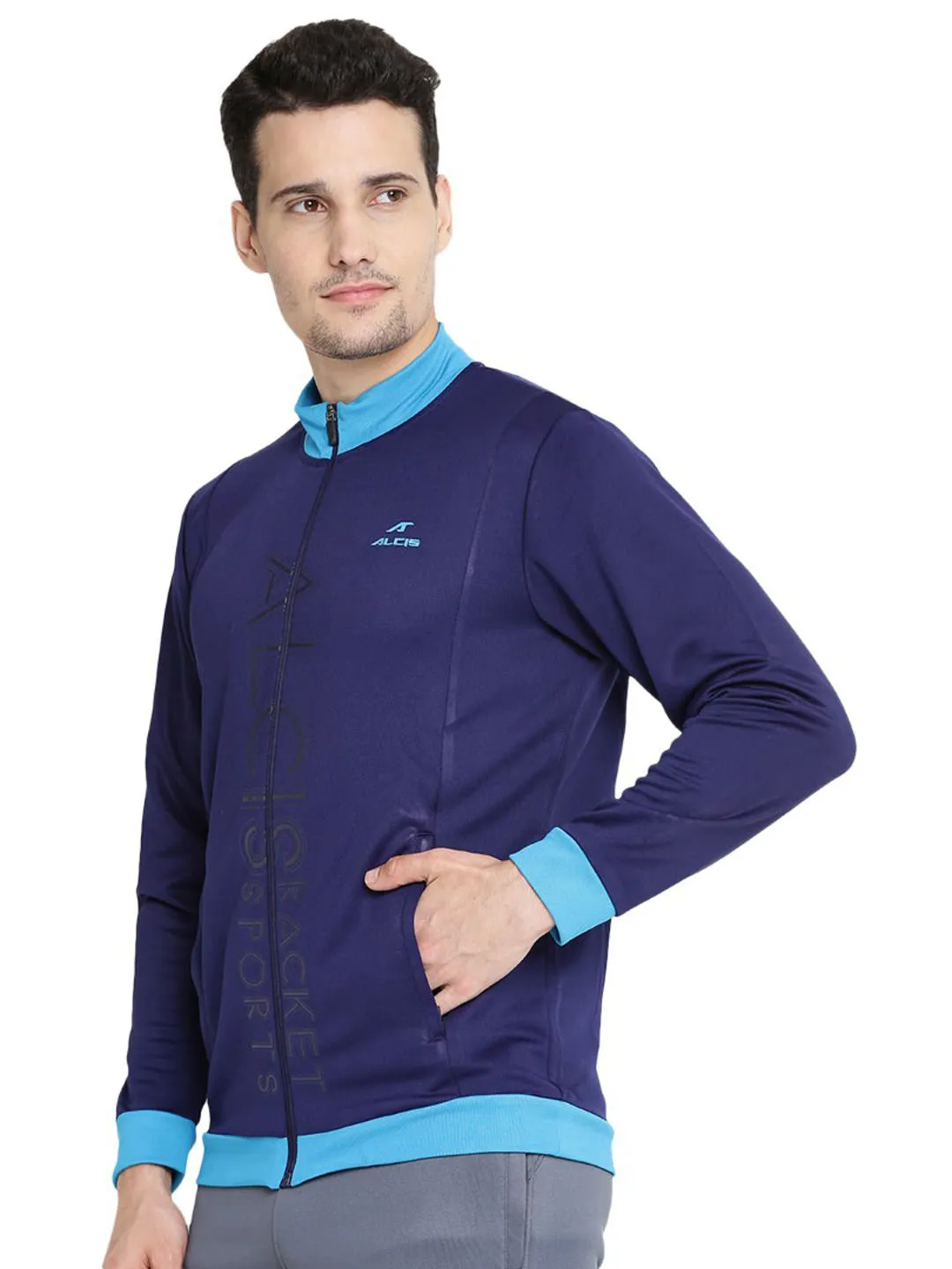 Alcis Men Navy Blue Solid Sporty Jacket 509MJK372