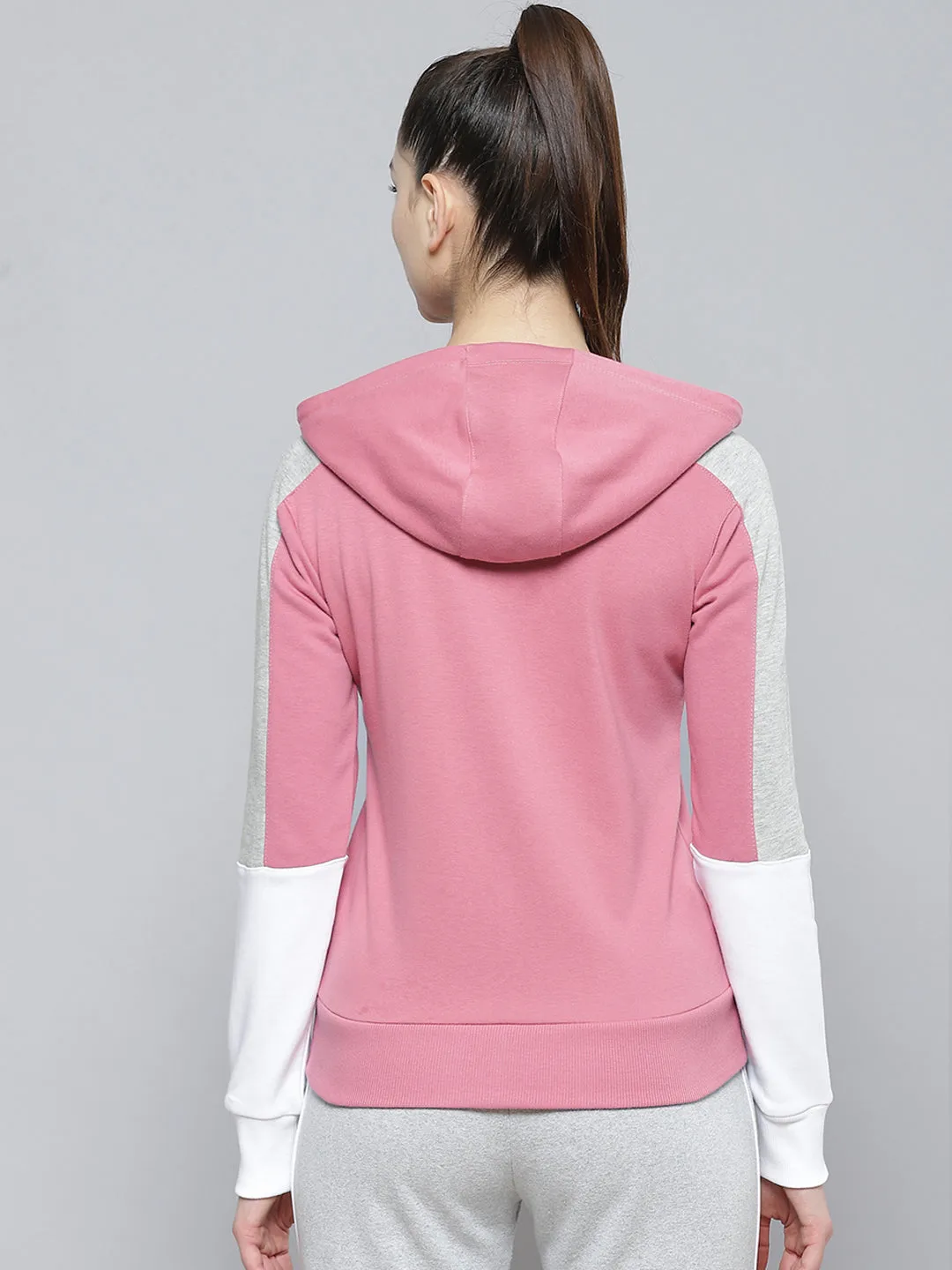 Alcis Women Pink White Solid Cotton Hooded Regular Outdoor Sporty Jacket