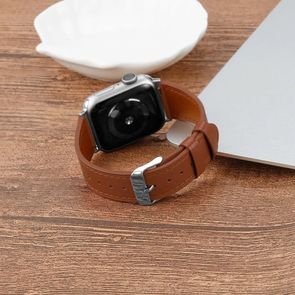 Apple Watch (45mm) top layer cowhide genuine leather watch strap - Brown