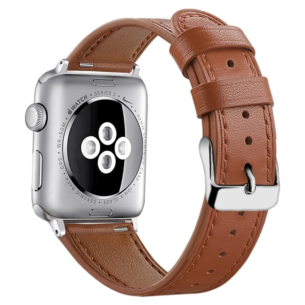 Apple Watch (45mm) top layer cowhide genuine leather watch strap - Brown