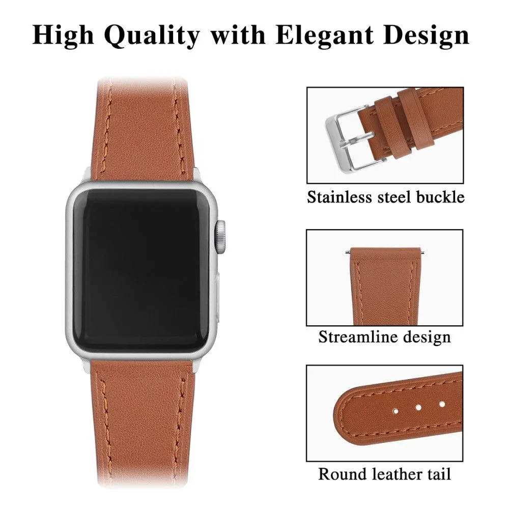 Apple Watch (45mm) top layer cowhide genuine leather watch strap - Brown