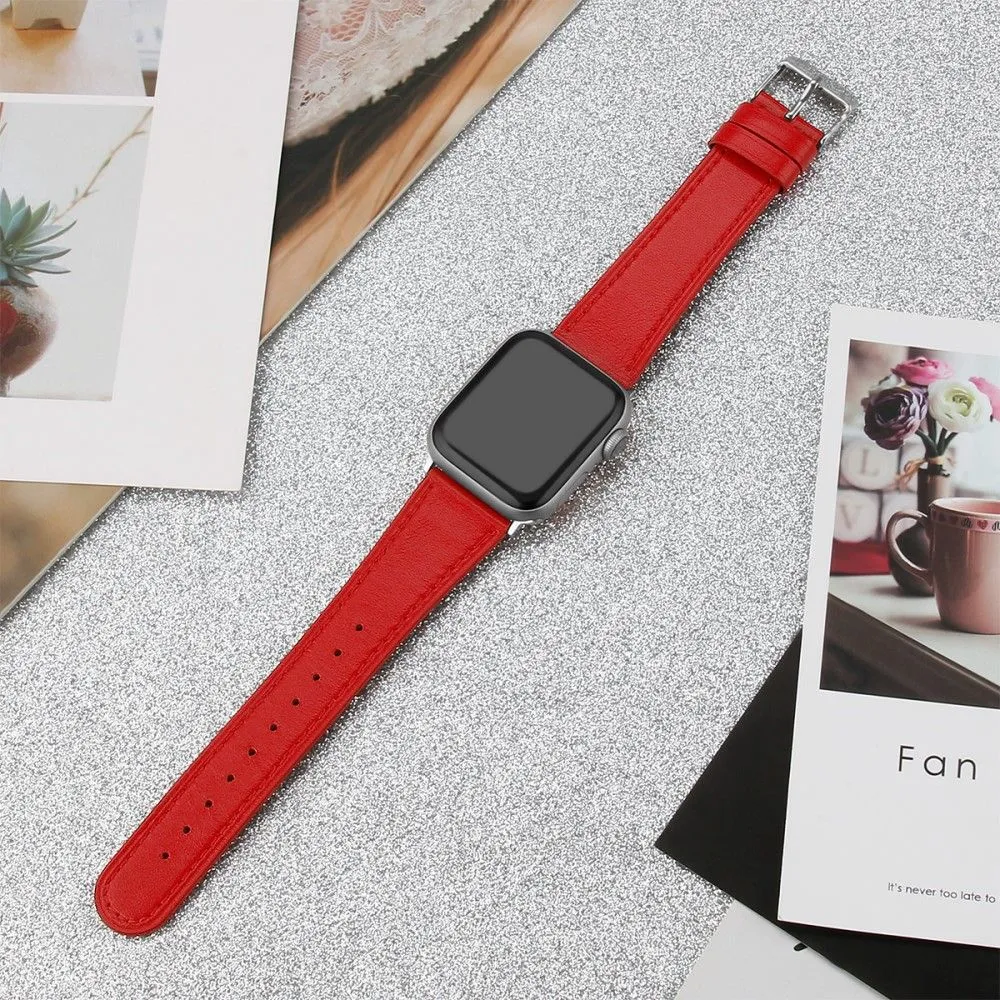 Apple Watch (45mm) top layer cowhide genuine leather watch strap - Red