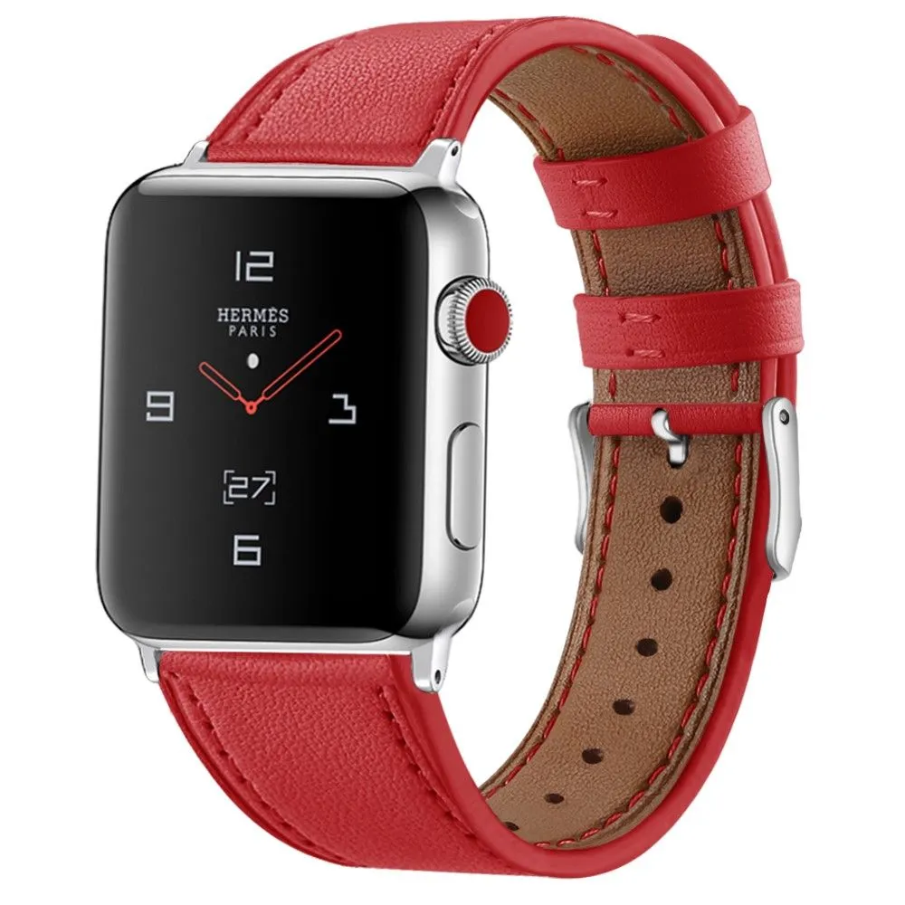 Apple Watch (45mm) top layer cowhide genuine leather watch strap - Red