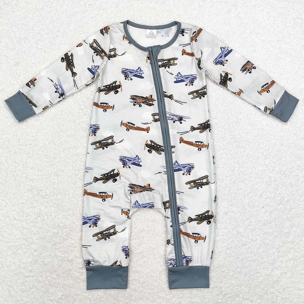 Baby Infant Boys Rompers Planes Bamboo Zip Rompers LR1326