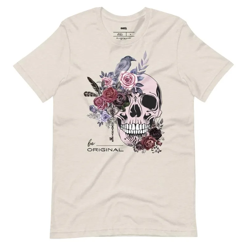 Be Original Floral Skull Graphic Tee