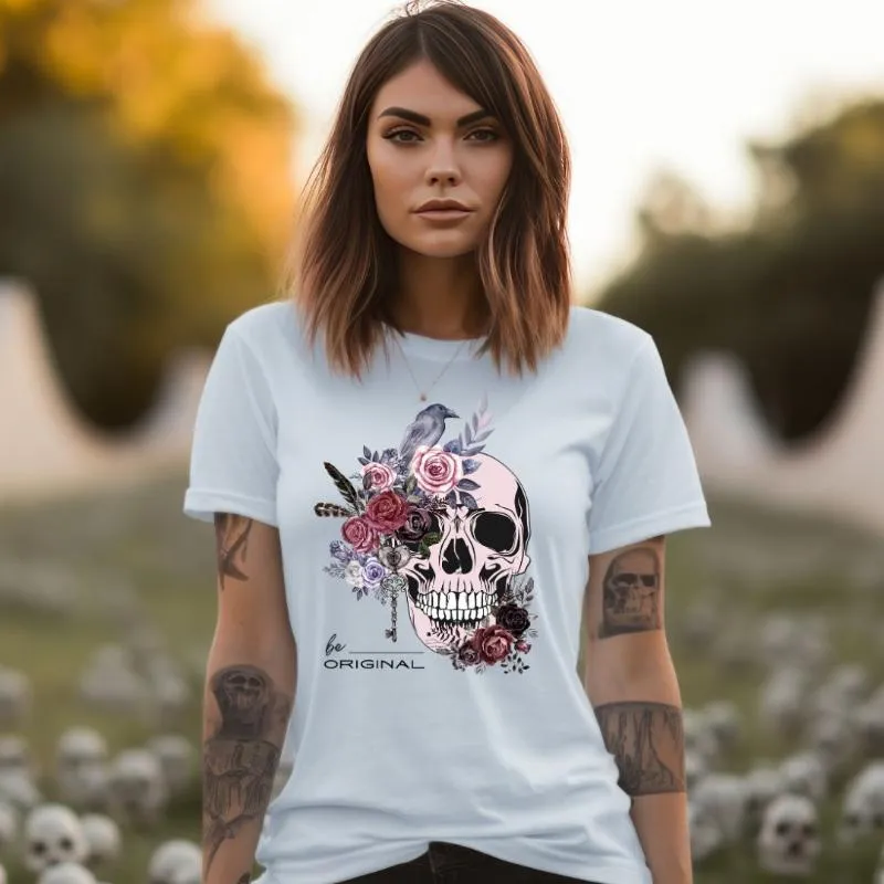 Be Original Floral Skull Graphic Tee