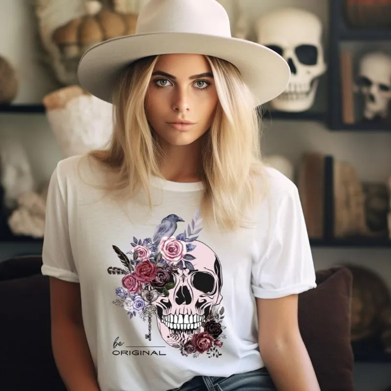 Be Original Floral Skull Graphic Tee