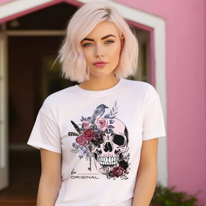 Be Original Floral Skull Graphic Tee