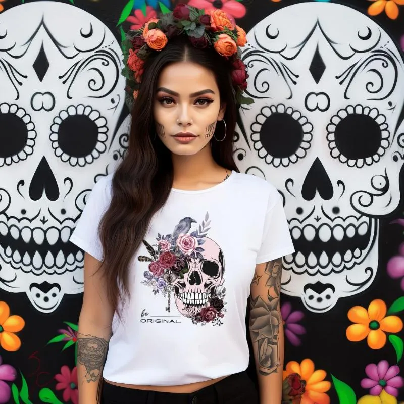 Be Original Floral Skull Graphic Tee