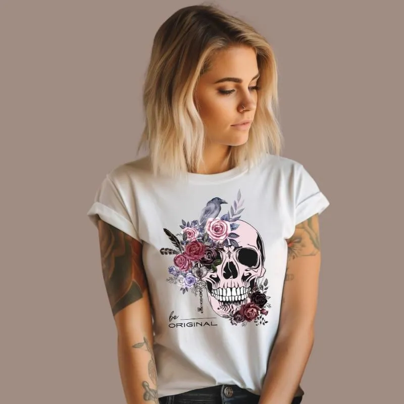 Be Original Floral Skull Graphic Tee