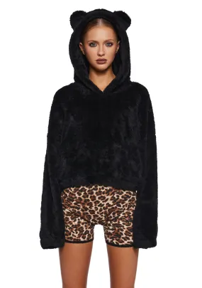 Bear It All Faux Fur Hoodie - Black