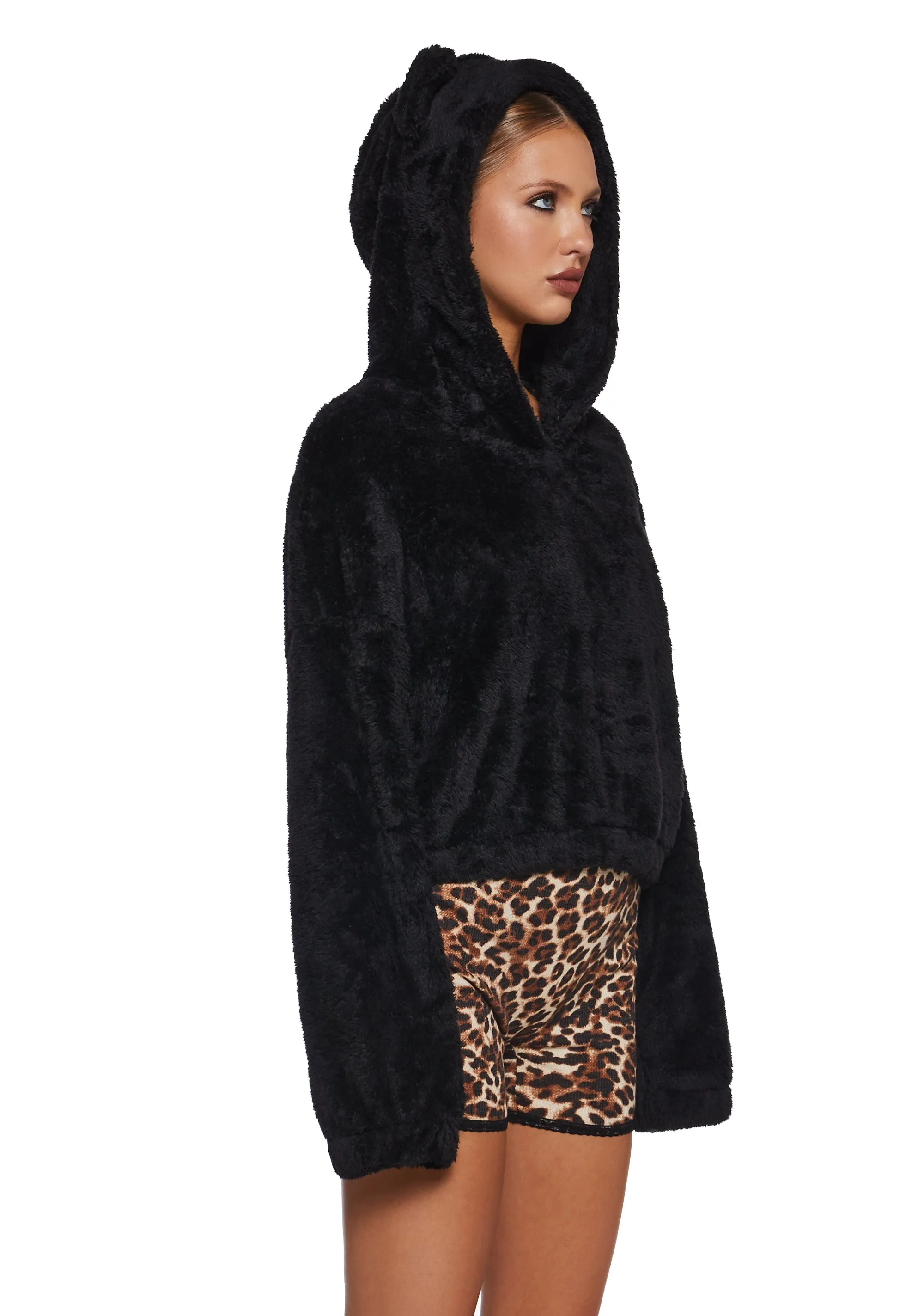 Bear It All Faux Fur Hoodie - Black