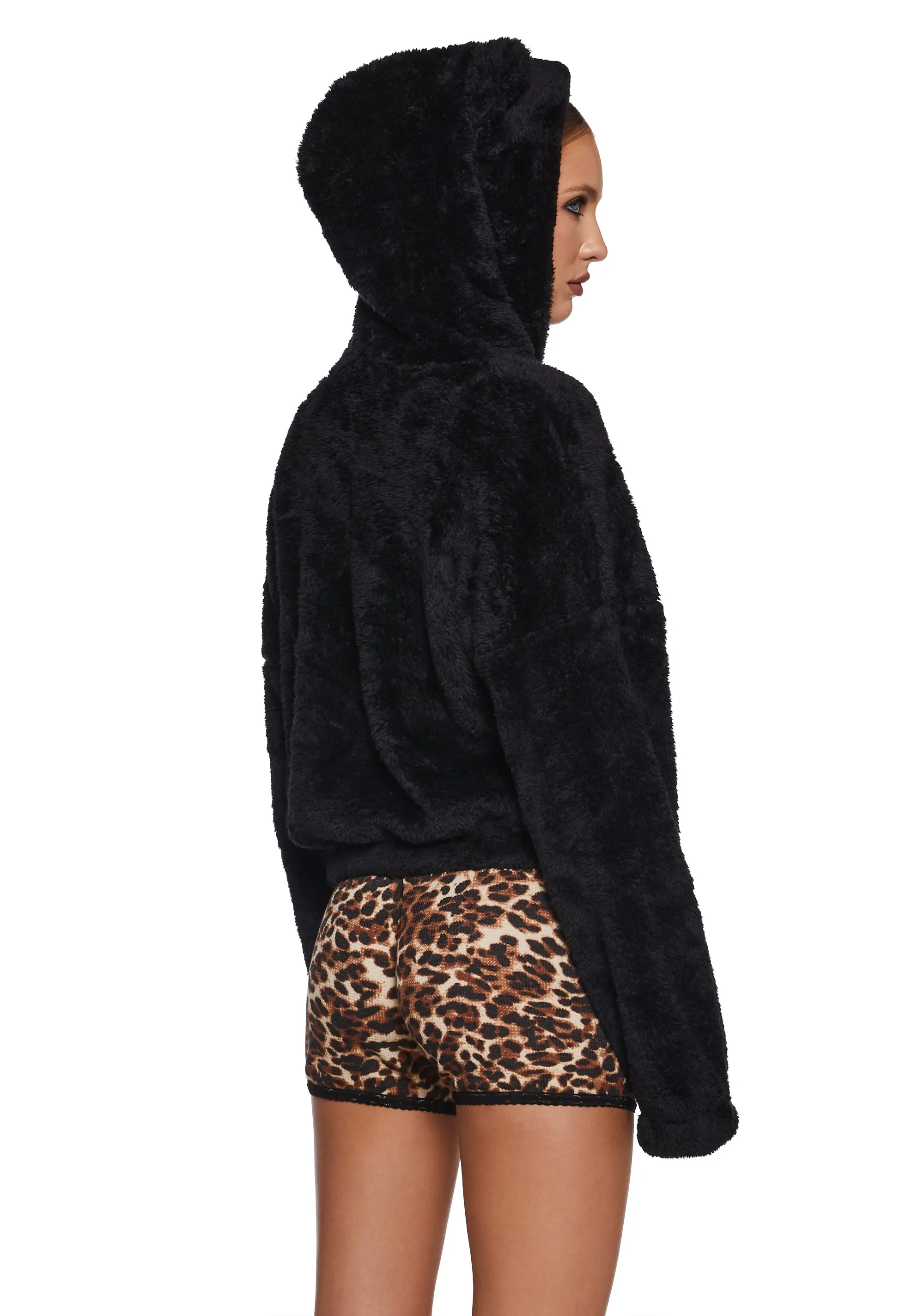 Bear It All Faux Fur Hoodie - Black