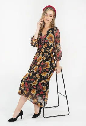 Black Floral Wrap Dress