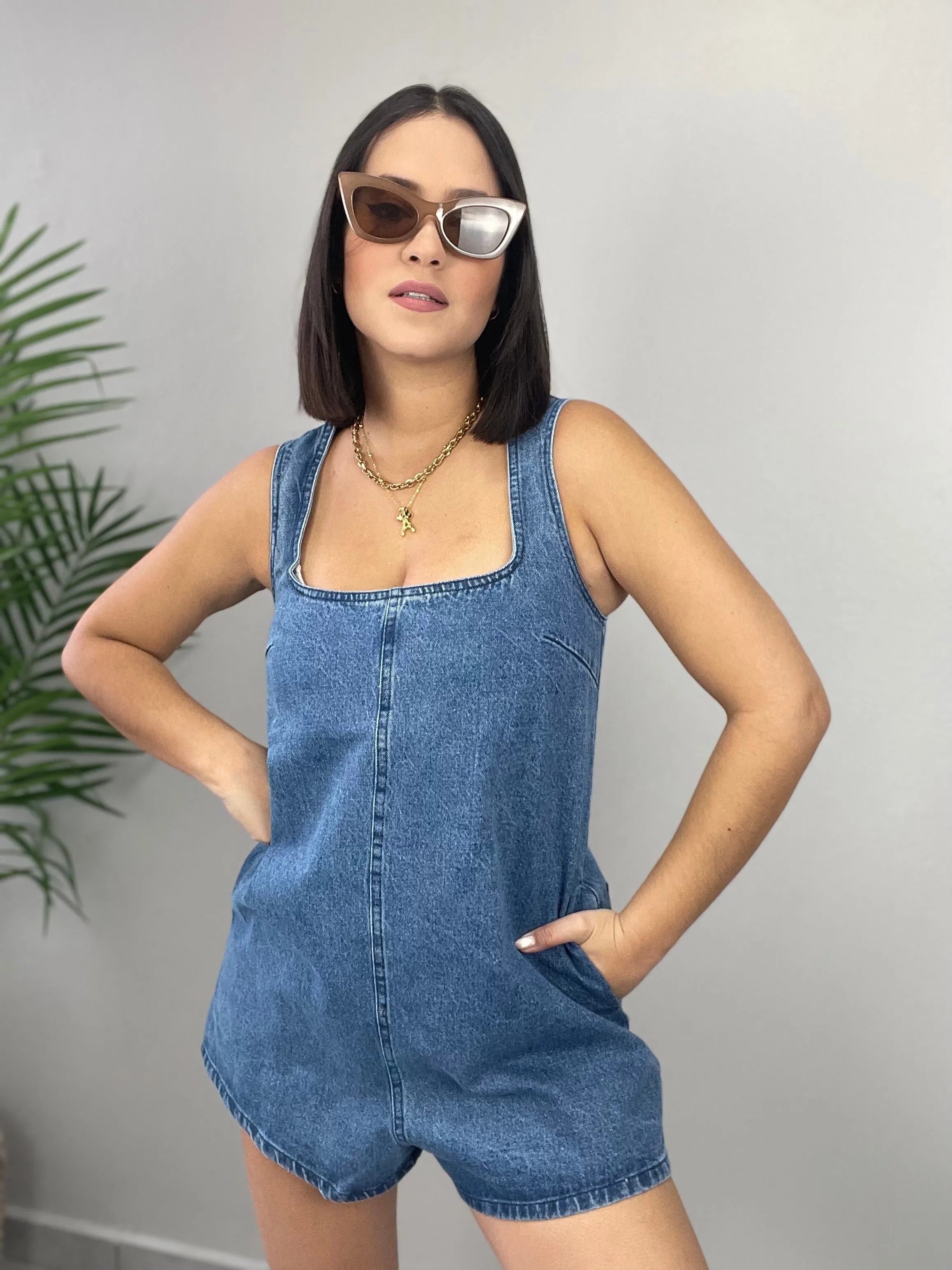 Blue Denim Romper