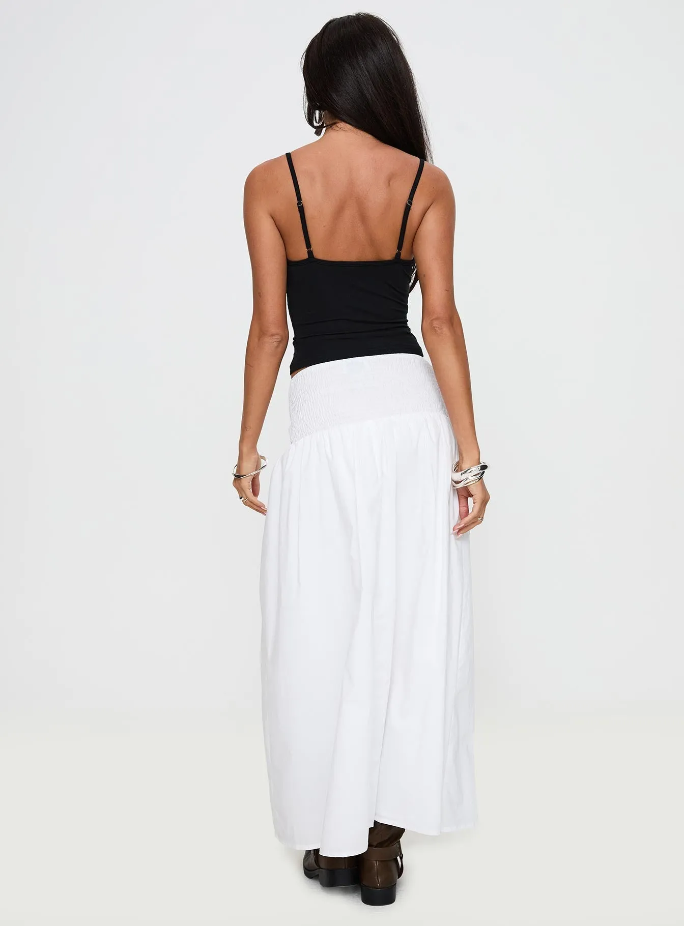 Bohemia Shirred Maxi Skirt White