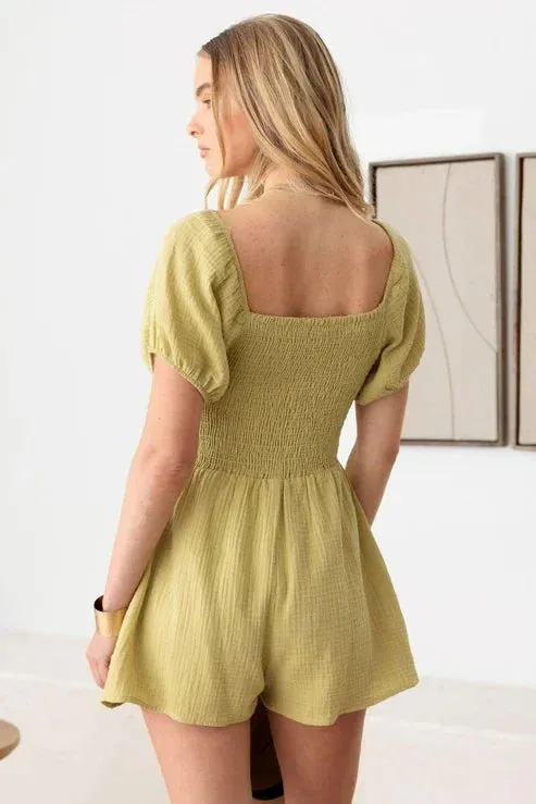 BOHO SHORT SLEEVE SMOCKED WAIST ROMPER