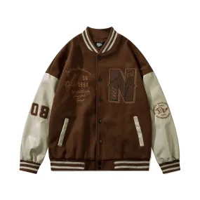 Bone Varsity Jacket Retro Patchwork Loose Baseball Uniform Jacket Spring and Autumn