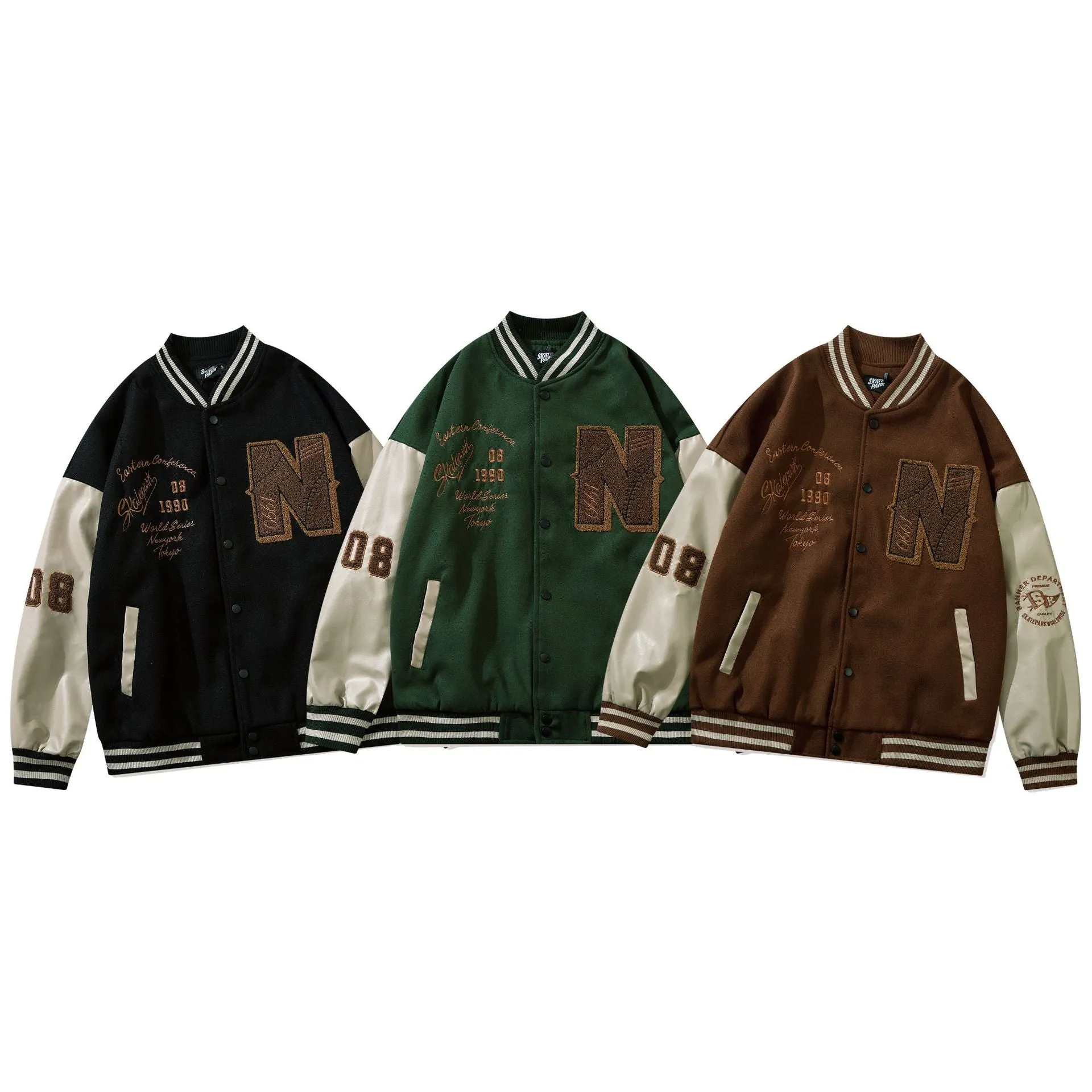 Bone Varsity Jacket Retro Patchwork Loose Baseball Uniform Jacket Spring and Autumn