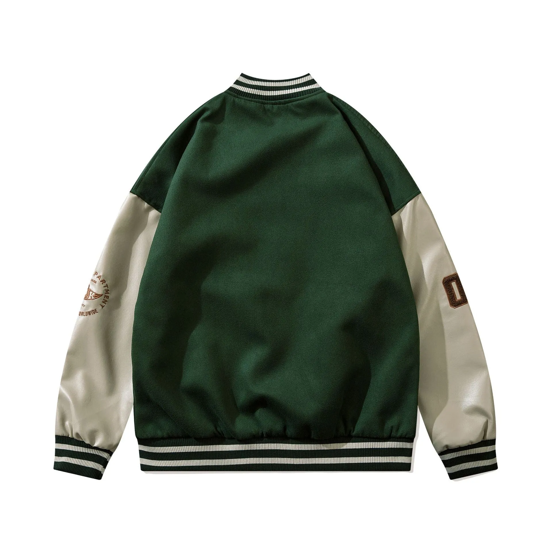 Bone Varsity Jacket Retro Patchwork Loose Baseball Uniform Jacket Spring and Autumn