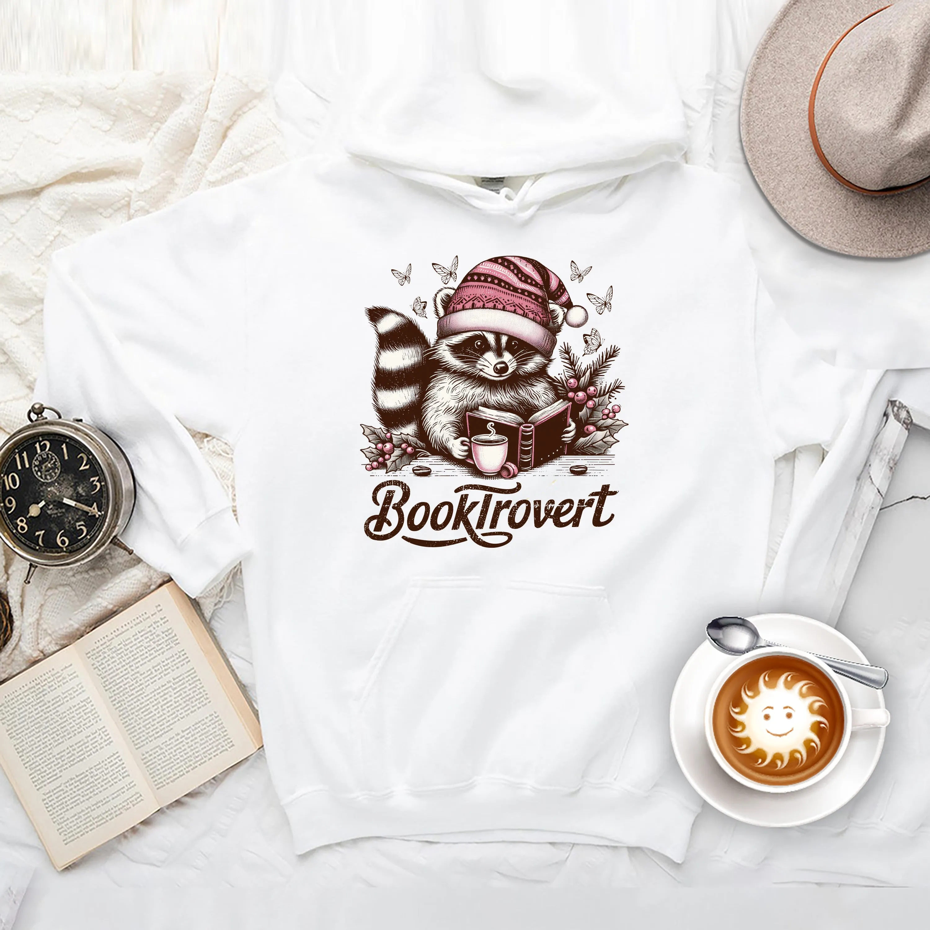 Booktrovert Hoodie, Book Lover Pullover Hoodie, Funny Raccoon Hoodie