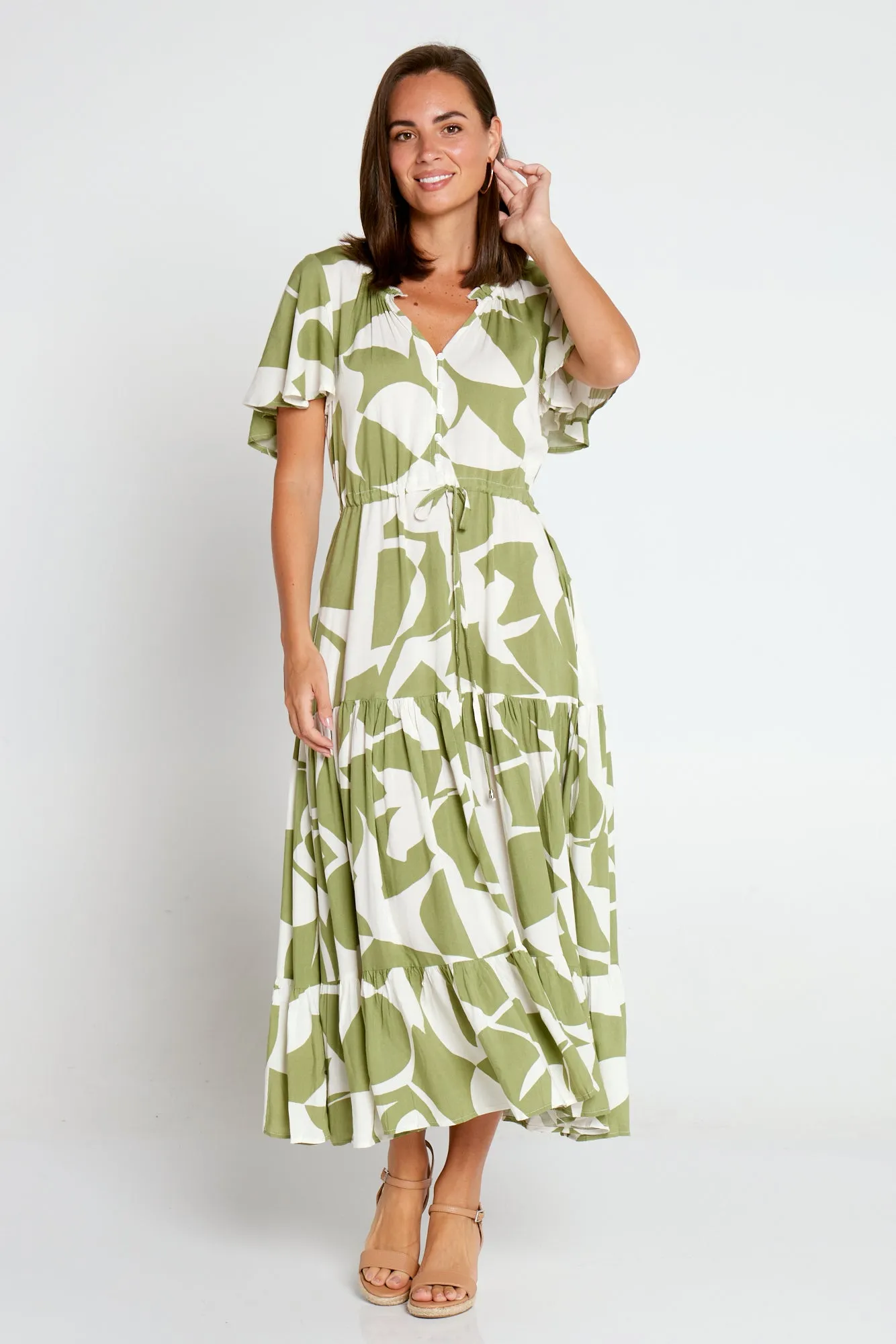 Briony Dress - Soft Khaki/Print