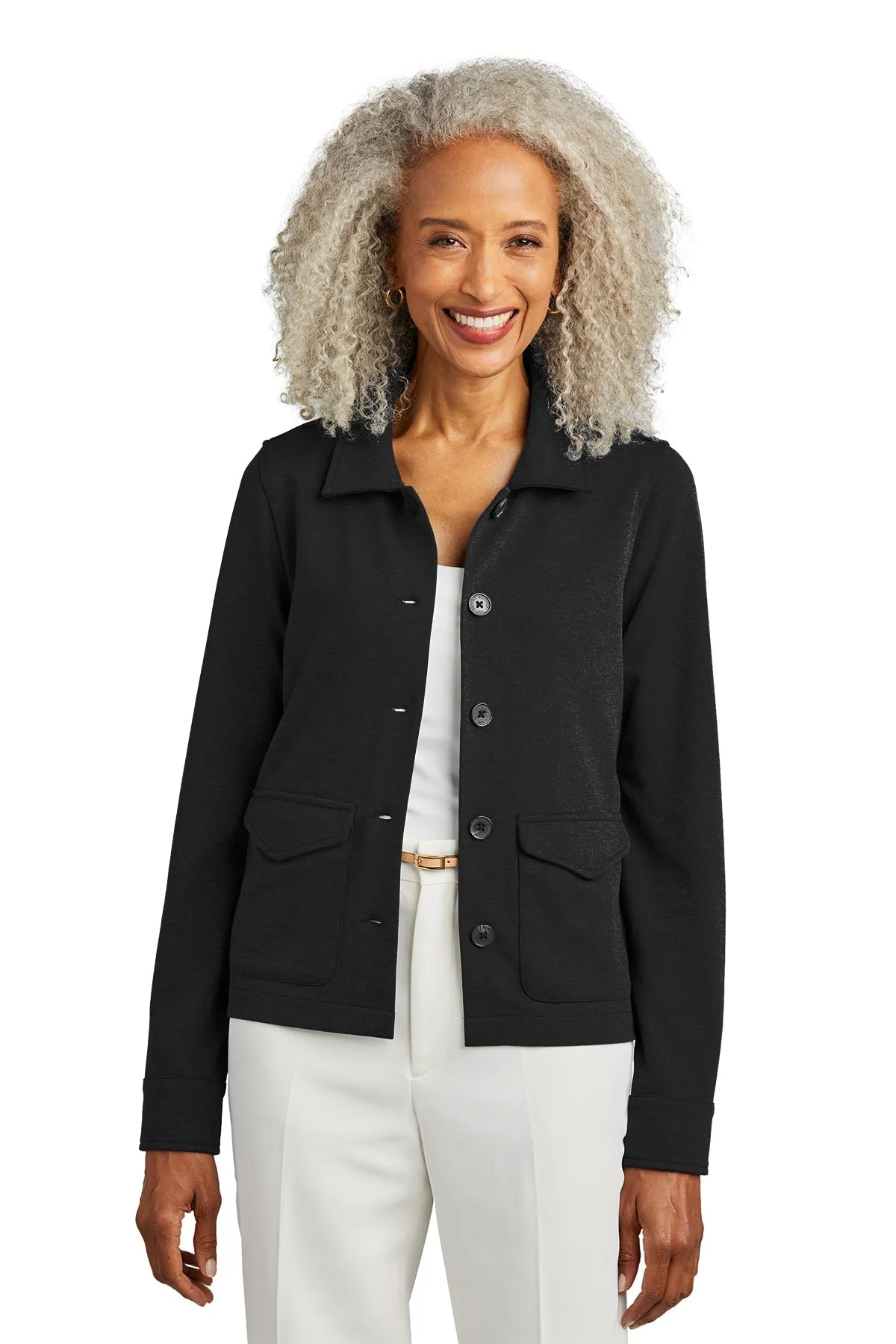 Brooks Brothers Womens Mid-Layer Stretch Button Jacket, Black Heather