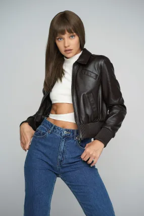 Brown Genuine Sheepskin Cropped Jacket