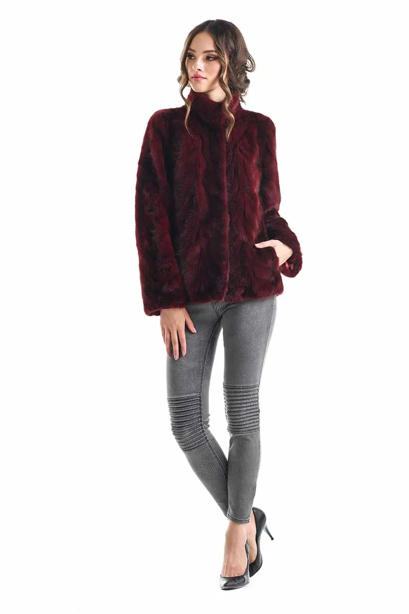 Burgundy Luxury Genuine Mink Fur Jacket