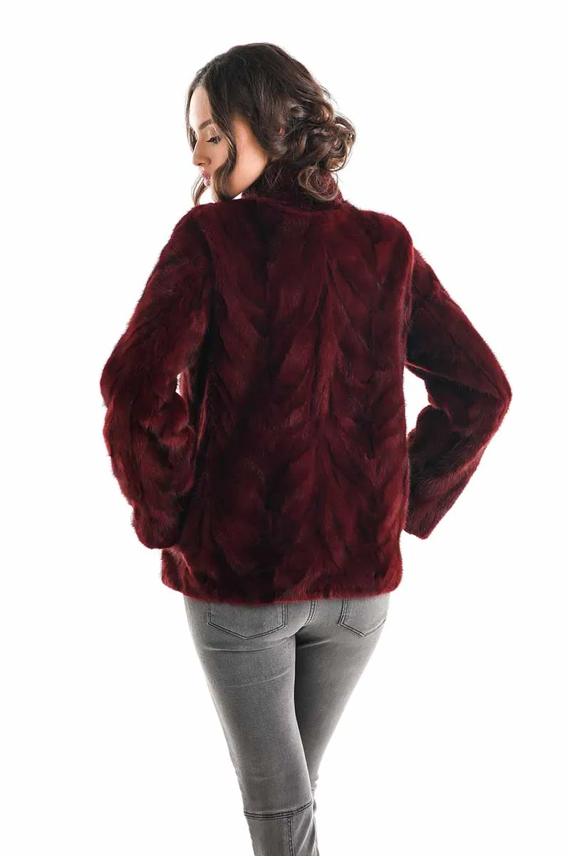 Burgundy Luxury Genuine Mink Fur Jacket