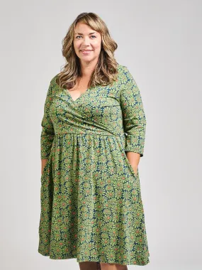 Callie Long Sleeve Plus Size Wrap Dress - Olive Floral