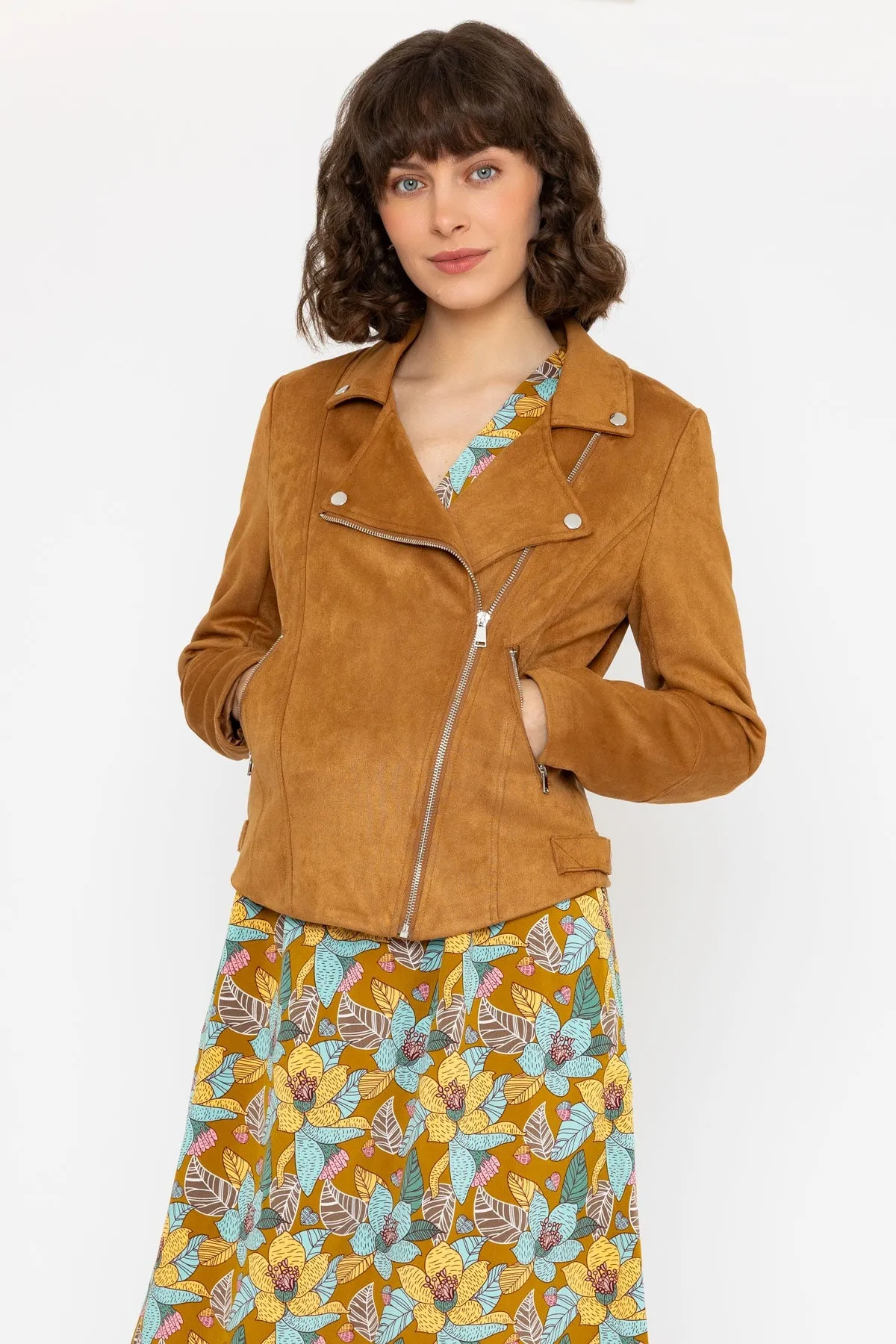 Camel Suede Biker Jacket