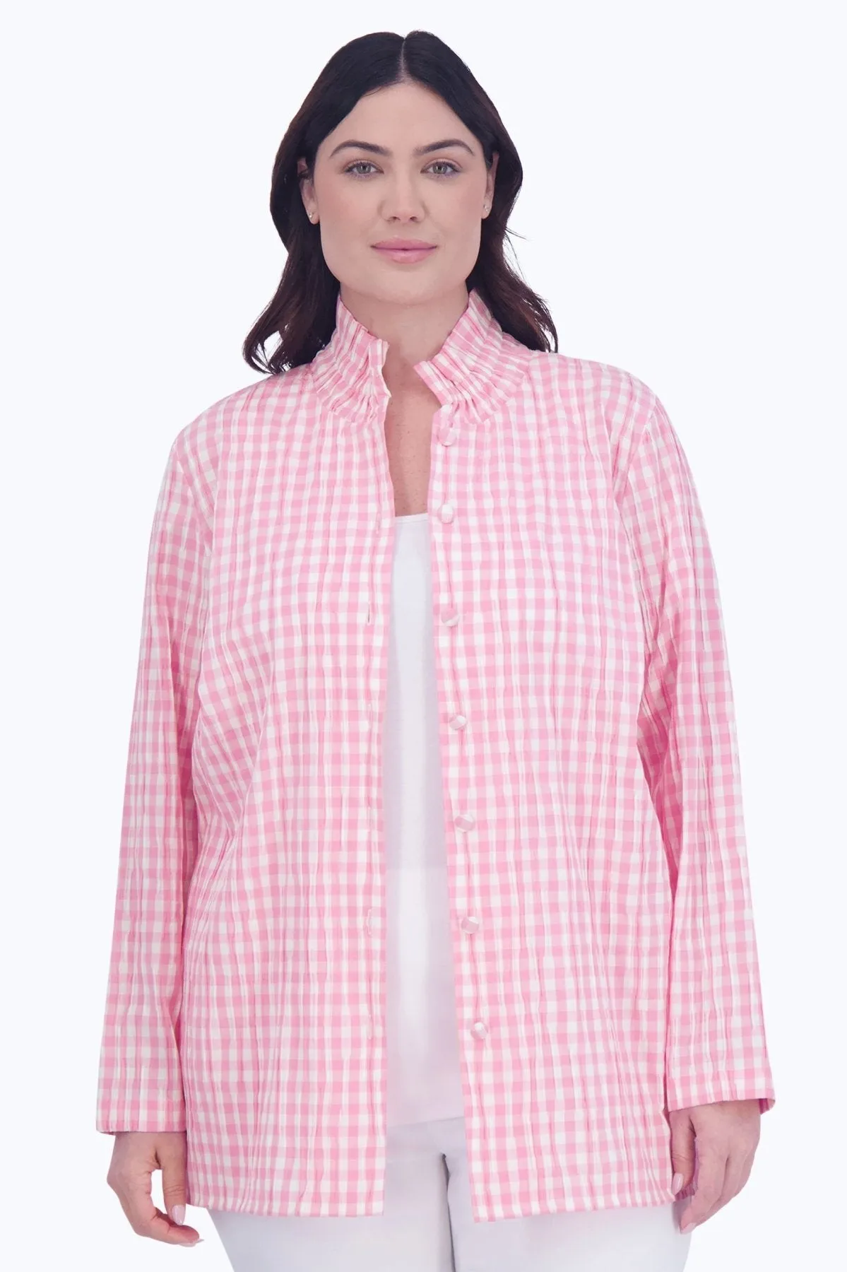 Carolina Plus Crinkle Gingham Shirt Jacket