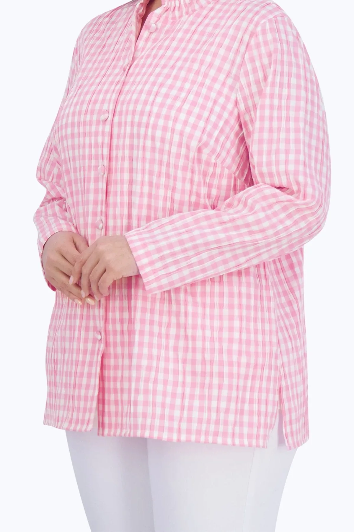 Carolina Plus Crinkle Gingham Shirt Jacket