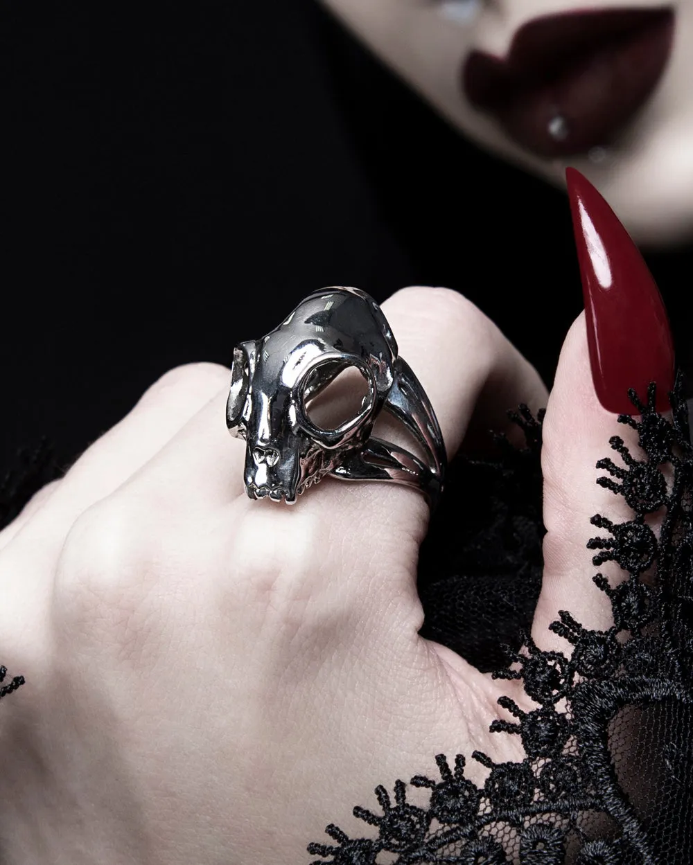 Cat Skull Ring in Mirror Steel