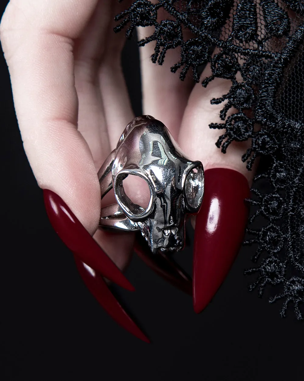 Cat Skull Ring in Mirror Steel