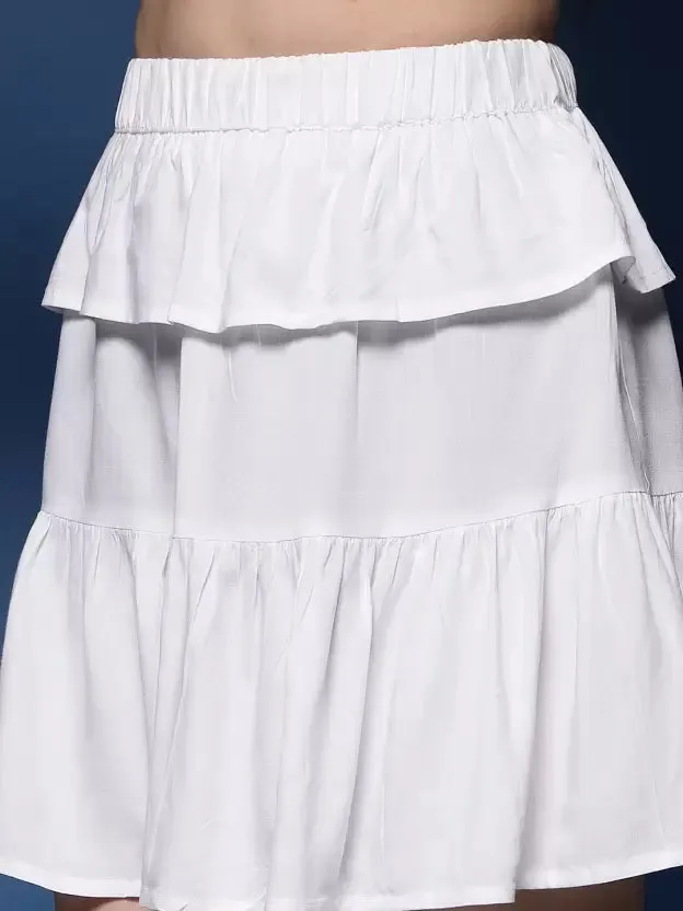 Charming White Flared Tiered Skirt