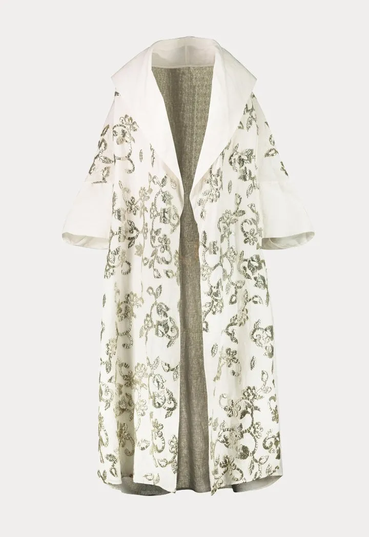 Choice Sequins Embroidery Long Kimono Jacket Offwhite