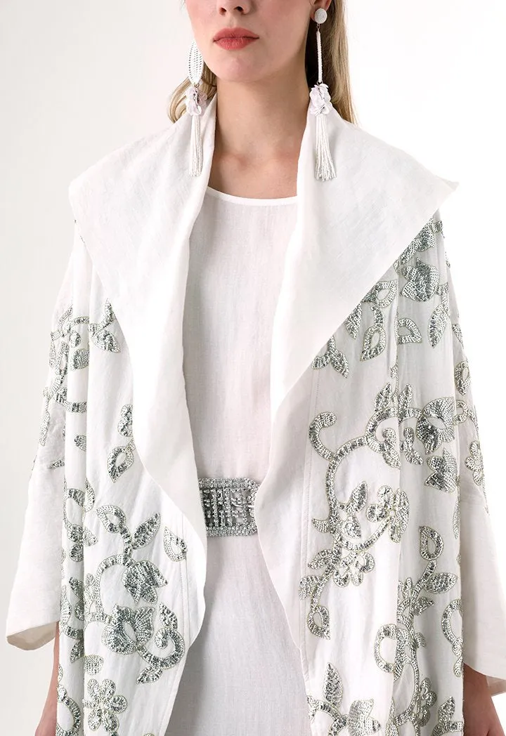 Choice Sequins Embroidery Long Kimono Jacket Offwhite