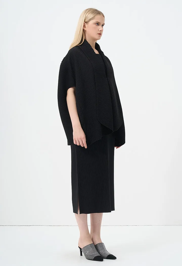 Choice Short Sleeves Kimono Pleated Basic Jacket Black